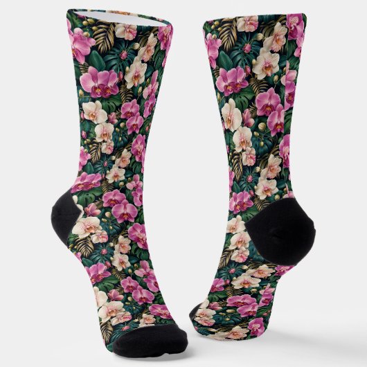 Chaussette Élégance Botanique d'Orchidée Tropicale (Angulaire)