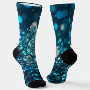 Chaussette Élégance en mouvement : Aqua Seahorse sur Aqua Bok