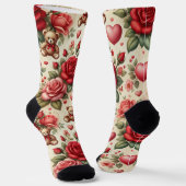 Chaussette Élégance romantique : Roses et coeurs (Angulaire)