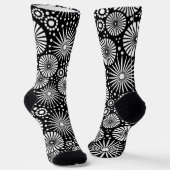 Chaussette Elegant Black White Geometric Flowers Starburst (Angulaire)