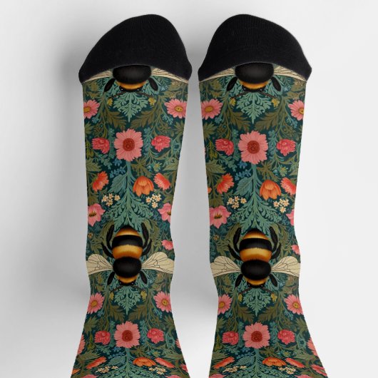 Chaussette Elegant boho retro bumblebee spring florals (Haut)
