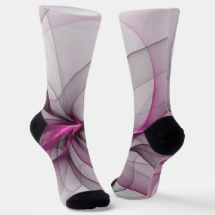 Chaussette Élégant Chaos Moderne Art Fractal Abstrait Rose