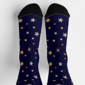 Chaussette Élégant Elegant Or Etoiles Marine Blue Monogramme (Haut)