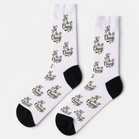 Chaussette Elegant Hand-Lettered "Be the Change" Black Script (Gauche)