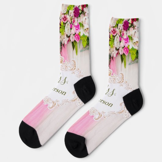 Chaussette Élégant Mariage floral rose vif Mme. (Gauche)