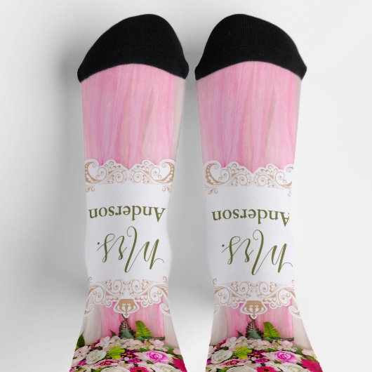 Chaussette Élégant Mariage floral rose vif Mme. (Haut)