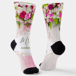 Chaussette Élégant Mariage floral rose vif Mme.