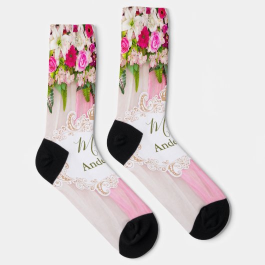 Chaussette Élégant Mariage floral rose vif Mme. (Droite)