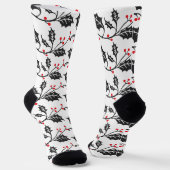 Chaussette Elegant Modern Red and Black Holly Pattern (Angulaire)