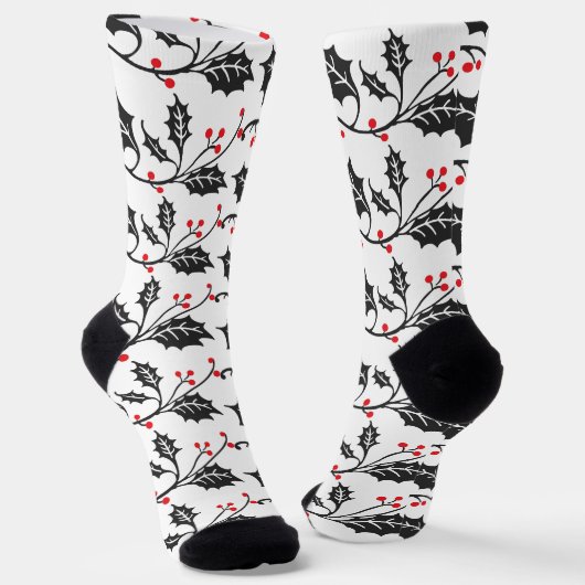 Chaussette Elegant Modern Red and Black Holly Pattern (Angulaire)