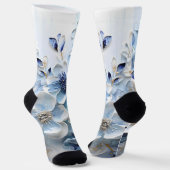 Chaussette Élégant Moderne Fleur Botanique Bleu Blanc (Angulaire)