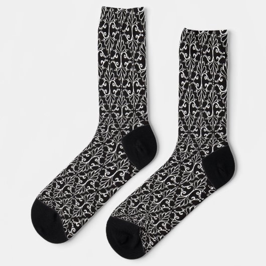 Chaussette Élégant motif de damas dépoli noir blanc (Gauche)