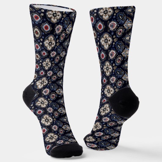 Chaussette Élégant motif floral bleu marine (Angulaire)