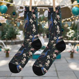 Chaussette Elégant Peacocks et Fleurs de Magnolia