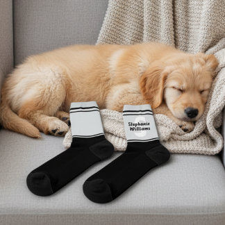 Chaussette Elegant Striped Full Name and Monogram Crew Socks