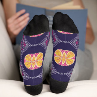 Chaussette Élégant tissu pourpre avec motif floral jaune
