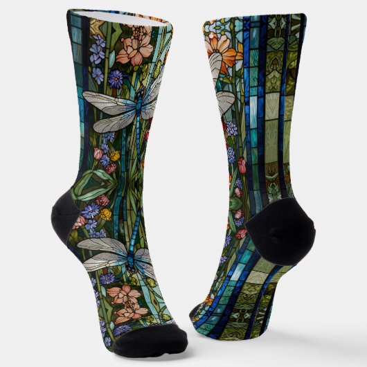 Chaussette Élégant verre de tache floral de libellule (Angulaire)