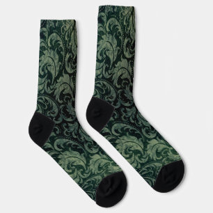 Chaussette Élégant vert vintage damassé motif floral