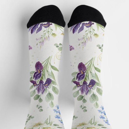 Chaussette Elegant Watercolor Iris & Lily Bouquet (Haut)