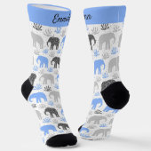 Chaussette Eléphant motif gris bleu glitterie avec nom (Angulaire)