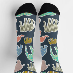 Chaussette Eléphants Colorés, Motif Des Eléphants, Zigzag