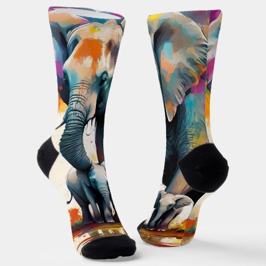 Chaussette Éléphants Mère Et Bébés Splash De Couleur, (Angulaire)