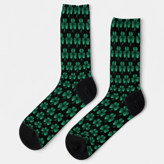 Chaussette Emerald Green Sparkles Shamrock motif noir (Gauche)