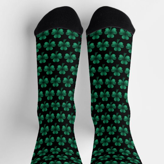 Chaussette Emerald Green Sparkles Shamrock motif noir (Haut)