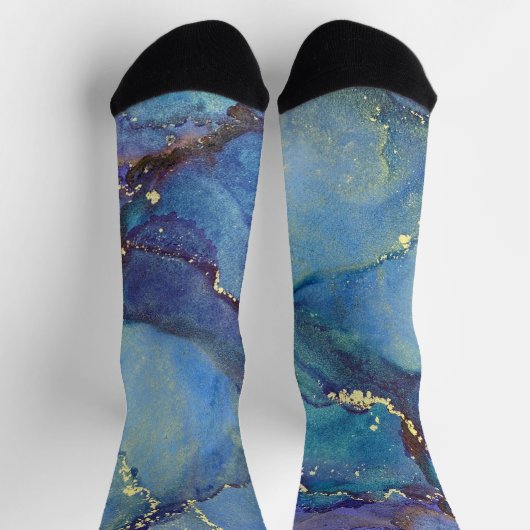 Chaussette Encre Abstraite d'alcool vert pourpre bleu et or (Haut)