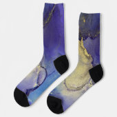 Chaussette Encre d'alcool bleu, Turquoise, violet et or Abstr (Gauche)