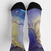 Chaussette Encre d'alcool bleu, Turquoise, violet et or Abstr (Haut)