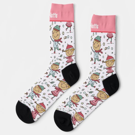 Chaussette Enfants de Noël personnalisés en Motif de neige (Gauche)