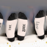 Chaussette Épouse et chambre avec Mariage Date Épouse<br><div class="desc">Mariée et salle avec Mariage Date Typographie Chaussettes de Soirée de Mariage Groom The Bride on Bottom Chaussettes. Chaussettes sur mesure de la mariée, Épouse d'équipe, cadeaux de mariage, chaussettes de fête de mariage, cadeau de mariage amusant, humour mariage, équipe et nom de la mariée, cadeaux de mariage unique, cadeaux...</div>