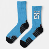Chaussette Équipe sportive Lt Bleu Blanc Nom Numéro Basket (Gauche)