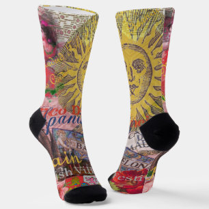 Chaussette Espagne Vintage Soleil Voyage Collage Rétro Europe