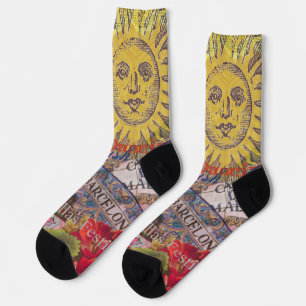Chaussette Espagne Vintage Soleil Voyage Collage Rétro Europe