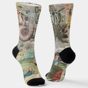 Chaussette été plage vintage pieuvre antique voile