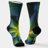 Chaussette Etoile Abstraite, Bleu brillant Vert Or Fractal Ar (Angulaire)
