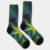 Chaussette Etoile Abstraite, Bleu brillant Vert Or Fractal Ar (Droite)