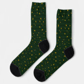 Chaussette Étoile de Noël verte jaune rayée Holiday (Gauche)