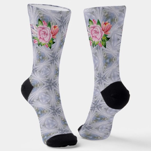 Chaussette Étoiles Argentées Et Roses Roses