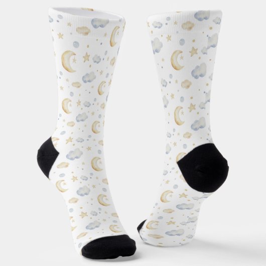Chaussette Etoiles de lune d'aquarelle et Motif de nuage (Angulaire)