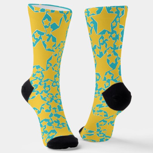 Chaussette Étoiles, Étoiles, Étoiles en Turquoise et Jaune (Angulaire)