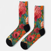 Chaussette Étonnant rose fleuri orange et turquoise (Gauche)