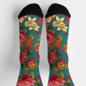 Chaussette Étonnant rose fleuri orange et turquoise (Haut)