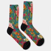 Chaussette Étonnant rose fleuri orange et turquoise (Droite)