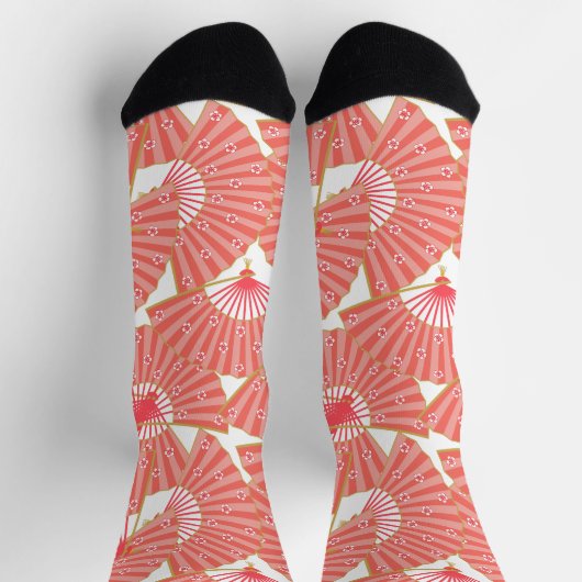 Chaussette Éventails Geisha Japonais Rose Décora Motif (Haut)