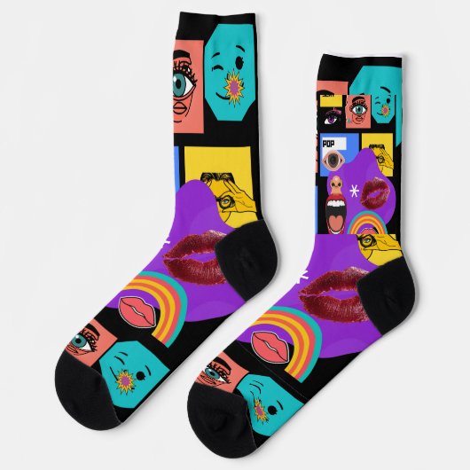 Chaussette Explosion Pop Art Audacieuse de Style Comic Rétro (Gauche)