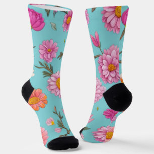 Chaussette Faisceaux fleuris de cottage fleurs roses