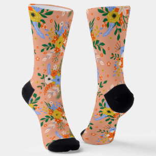 Chaussette Fantaisie Florale d'Hiver Rose Pâle Noël